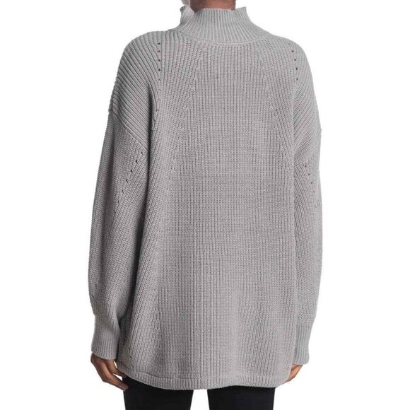 New RDI XS Oversized Gray Mock Neck Kangaroo Pocket Ribbed Tunic Sweater NWT - Picture 2 of 2